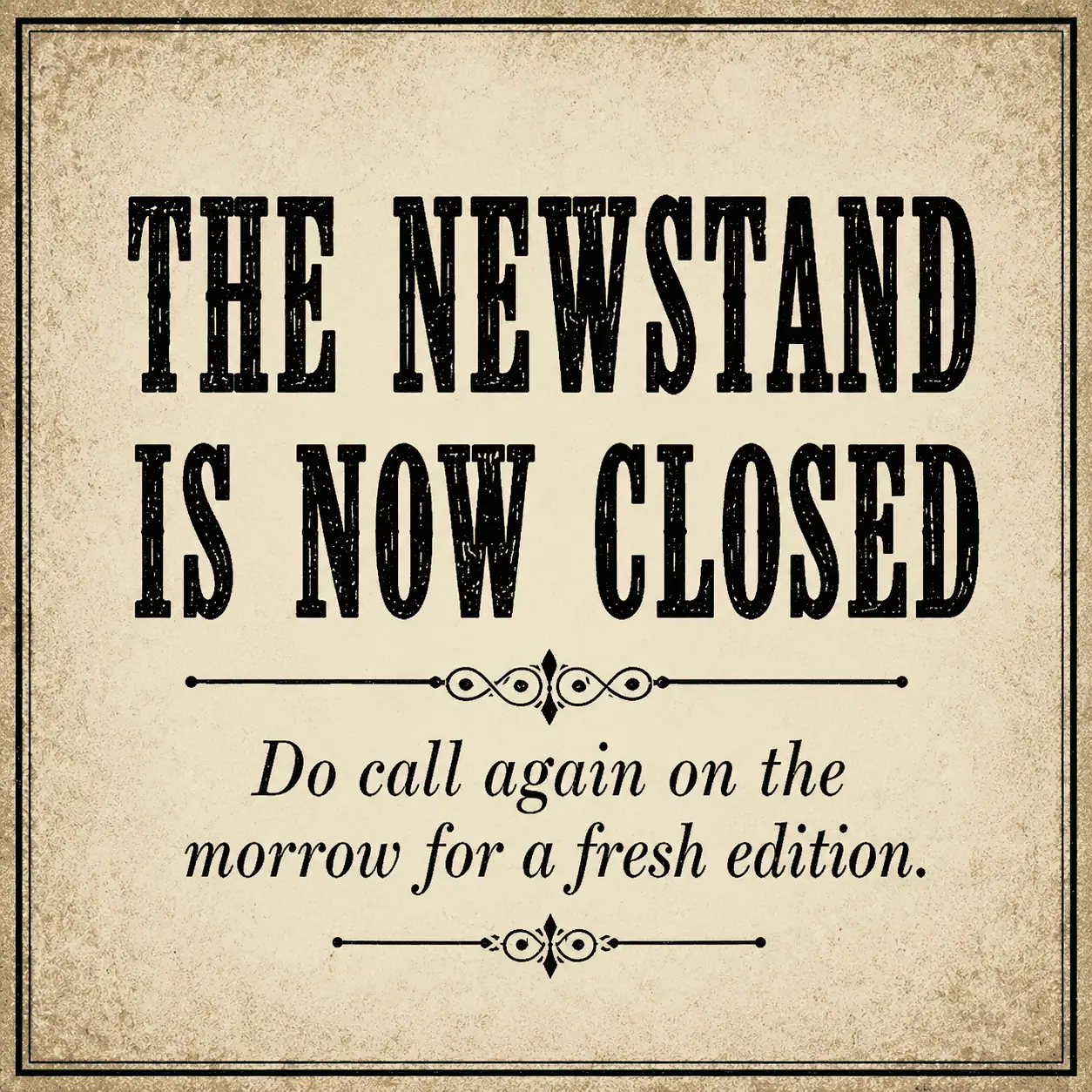 The newstand is now closed — do call again on the morrow for a fresh edition.
