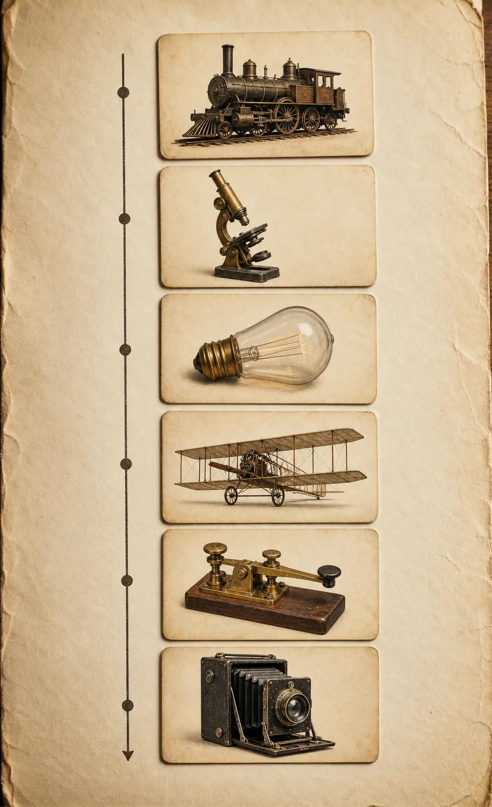 Six Historic Firsts puzzle cards placed beside a chronological timeline